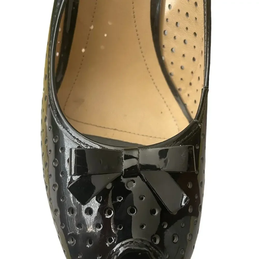 Via Spiga Sling Back Heels 9.5 Classic Perforated Leather Bow Peep Toe Black - Picture 6 of 9